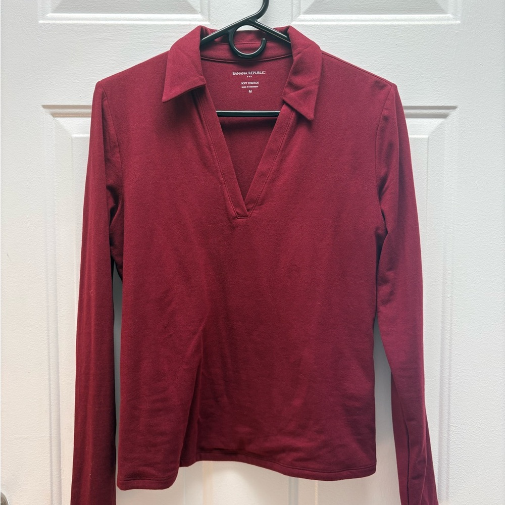 Banana Republic Factory Maroon Soft Stretch Polo Top